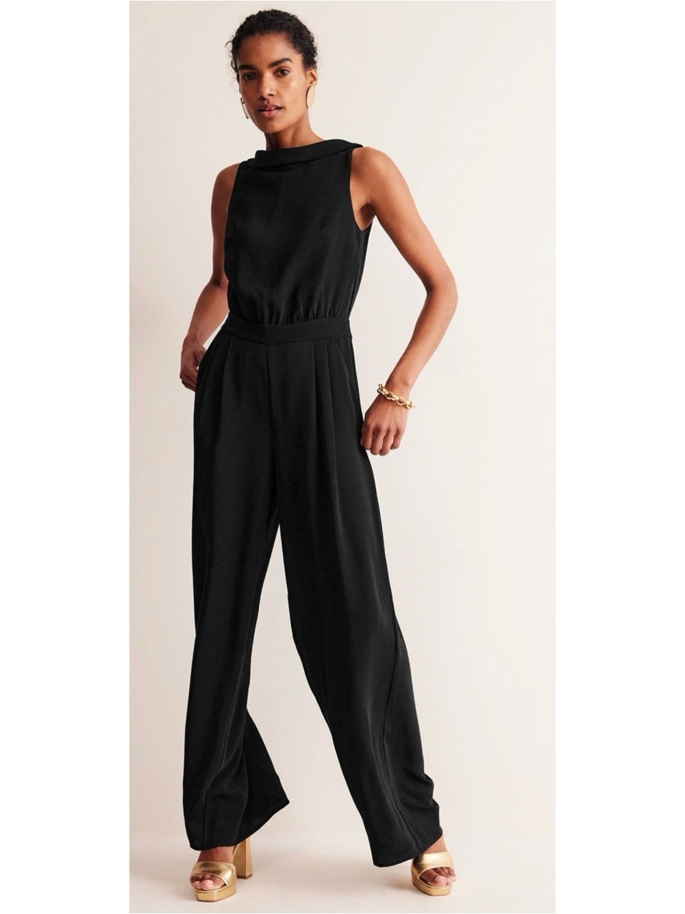 Boden Black Clarissa Petite Wide Leg Jumpsuit Size US 4P